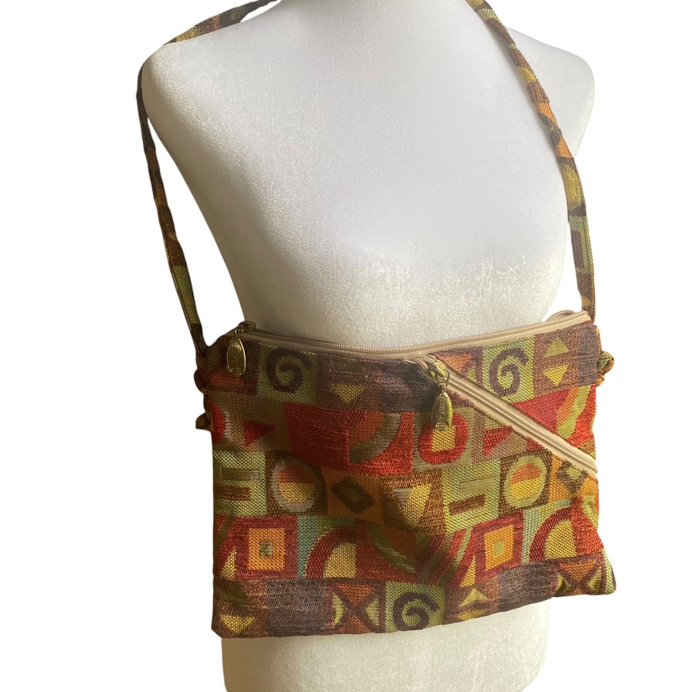 Kennys Bags Crossbody Woven Tapestry Geometric Abstract Multicolor Made in USA